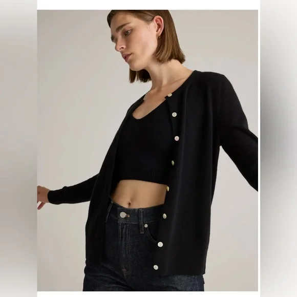 Quince Mongolian Cashmere Cardigan Black , size Small - Picture 5 of 11